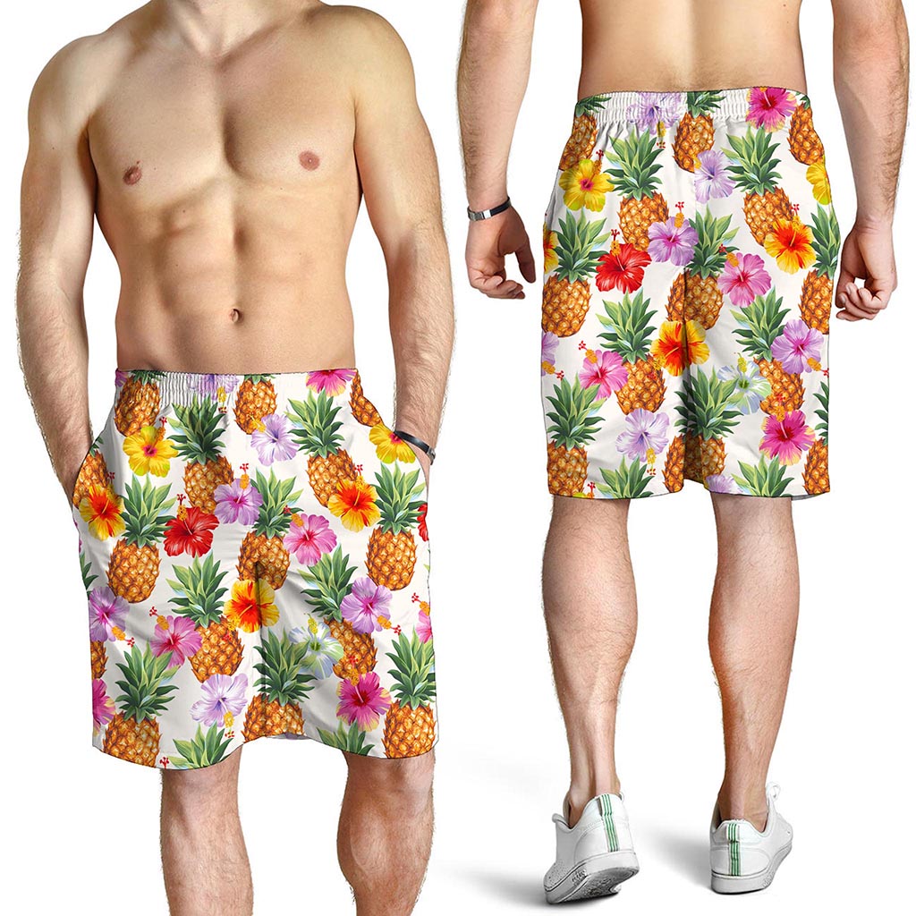 Hawaii Hibiscus Pineapple Pattern Print Men's Shorts