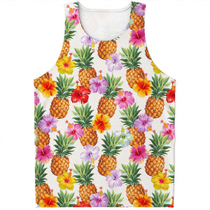 Hawaii Hibiscus Pineapple Pattern Print Men's Tank Top