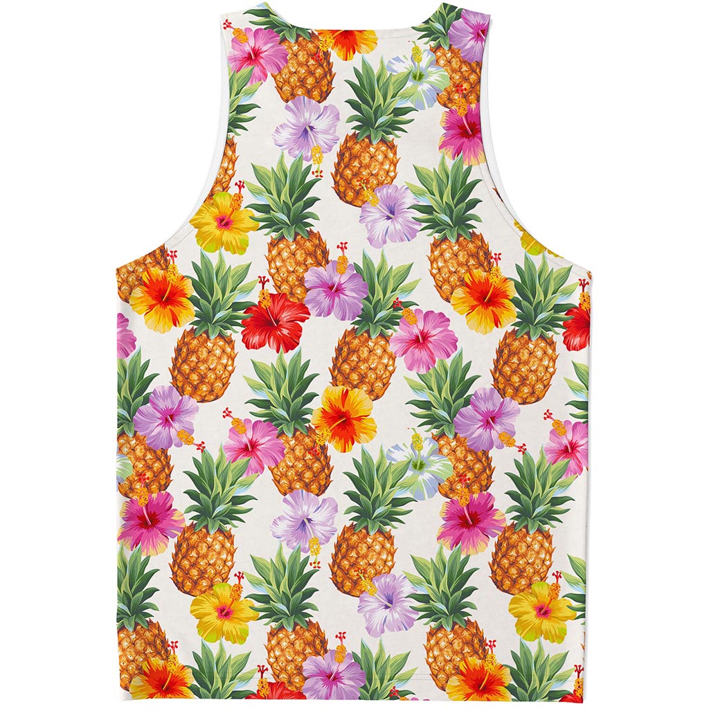 Hawaii Hibiscus Pineapple Pattern Print Men's Tank Top