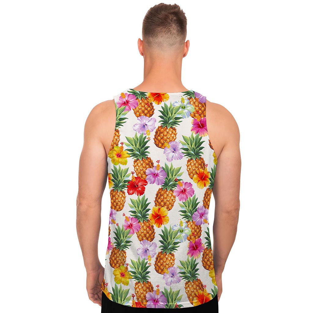 Hawaii Hibiscus Pineapple Pattern Print Men's Tank Top