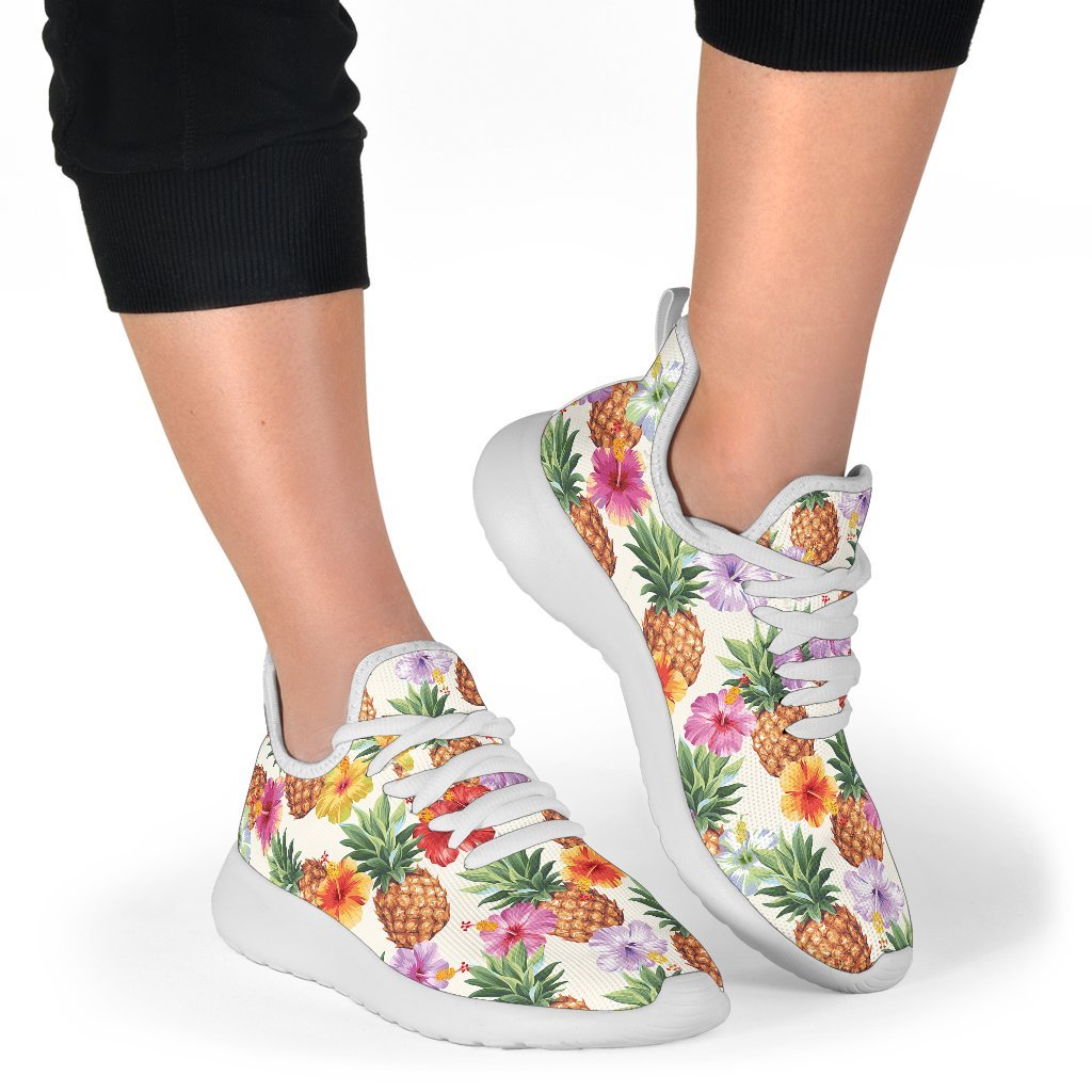 Hawaii Hibiscus Pineapple Pattern Print Mesh Knit Shoes GearFrost