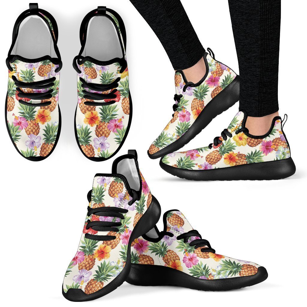 Hawaii Hibiscus Pineapple Pattern Print Mesh Knit Shoes GearFrost