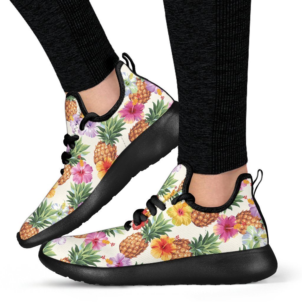 Hawaii Hibiscus Pineapple Pattern Print Mesh Knit Shoes GearFrost