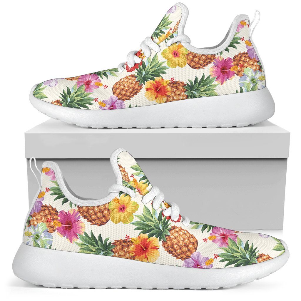 Hawaii Hibiscus Pineapple Pattern Print Mesh Knit Shoes GearFrost