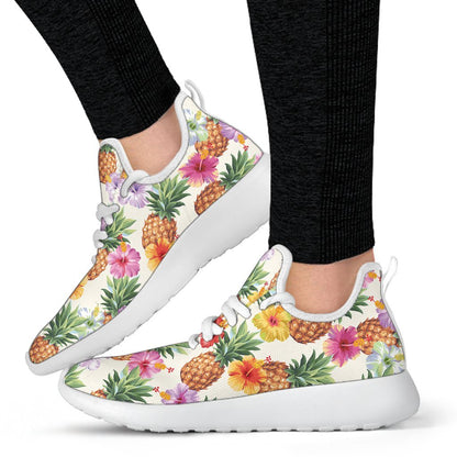 Hawaii Hibiscus Pineapple Pattern Print Mesh Knit Shoes GearFrost