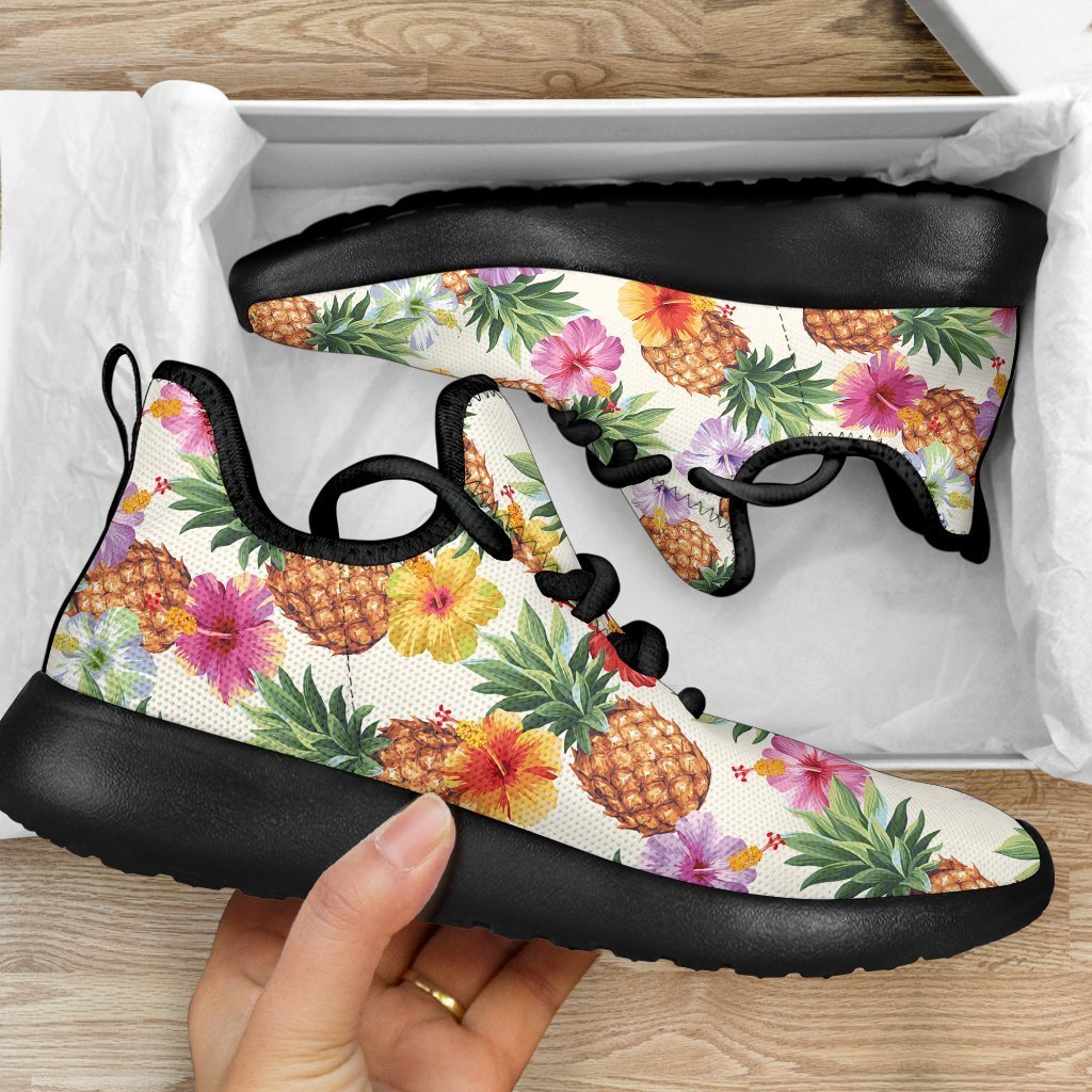 Hawaii Hibiscus Pineapple Pattern Print Mesh Knit Shoes GearFrost