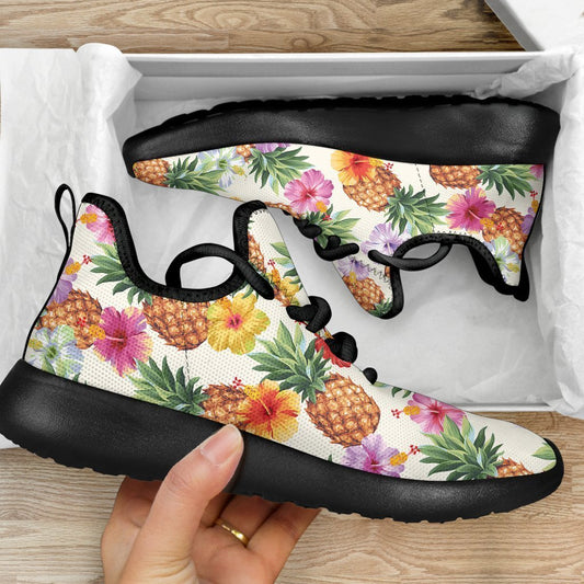 Hawaii Hibiscus Pineapple Pattern Print Mesh Knit Shoes GearFrost