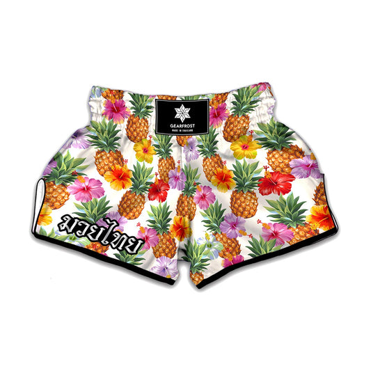 Hawaii Hibiscus Pineapple Pattern Print Muay Thai Boxing Shorts