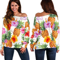 Hawaii Hibiscus Pineapple Pattern Print Off The Shoulder Sweatshirt
