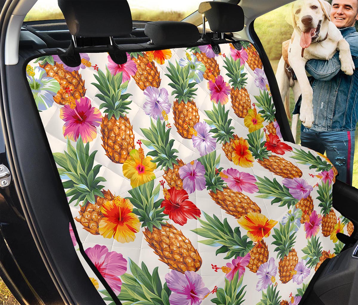 Hawaii Hibiscus Pineapple Pattern Print Pet Car Back Seat Cover