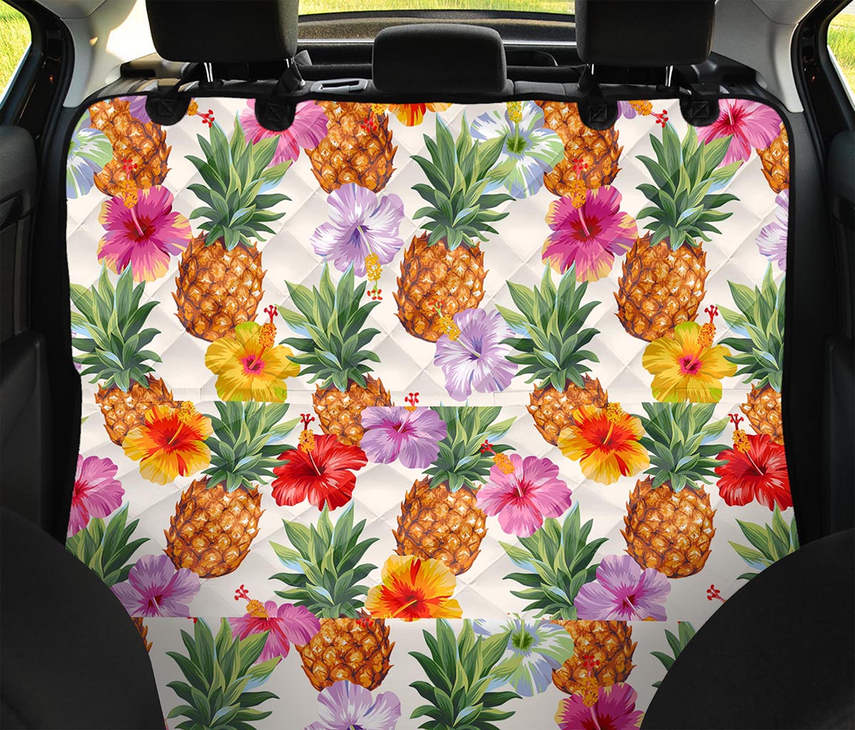 Hawaii Hibiscus Pineapple Pattern Print Pet Car Back Seat Cover