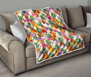 Hawaii Hibiscus Pineapple Pattern Print Quilt