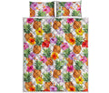 Hawaii Hibiscus Pineapple Pattern Print Quilt Bed Set