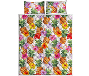 Hawaii Hibiscus Pineapple Pattern Print Quilt Bed Set