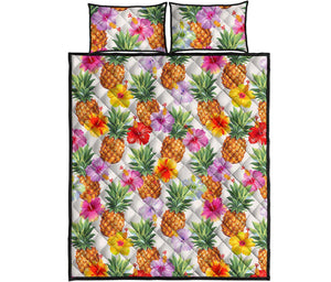 Hawaii Hibiscus Pineapple Pattern Print Quilt Bed Set