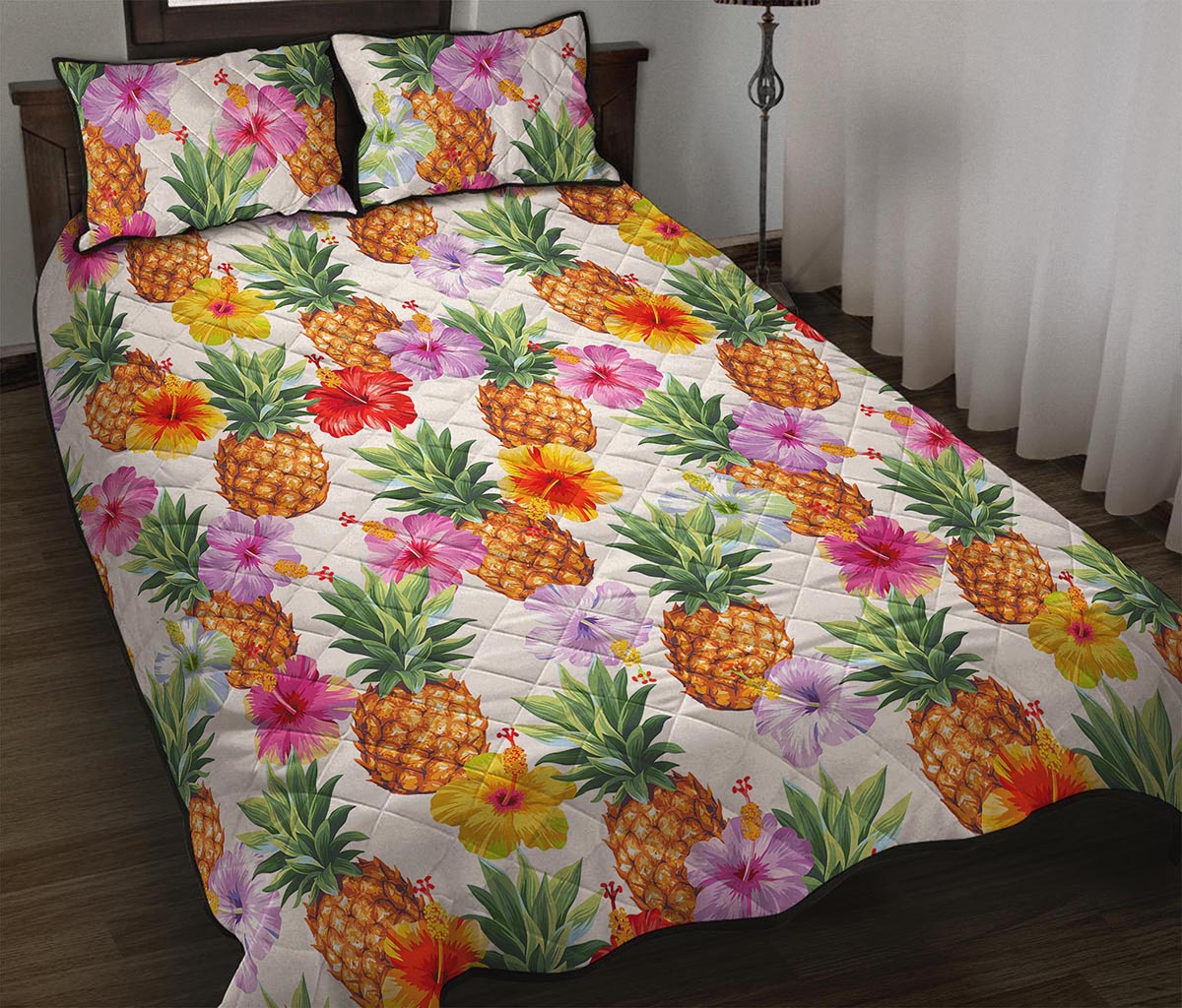 Hawaii Hibiscus Pineapple Pattern Print Quilt Bed Set