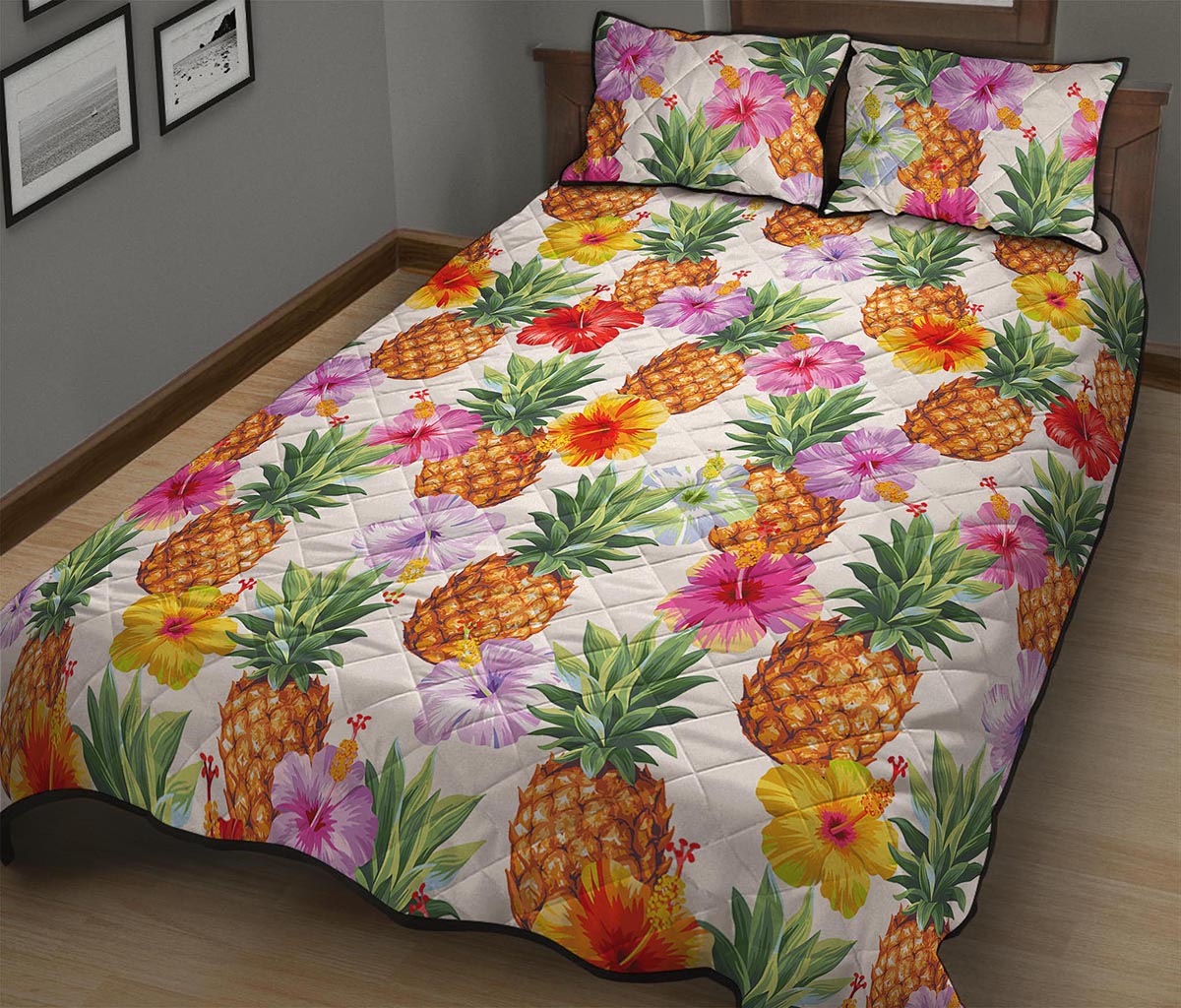 Hawaii Hibiscus Pineapple Pattern Print Quilt Bed Set