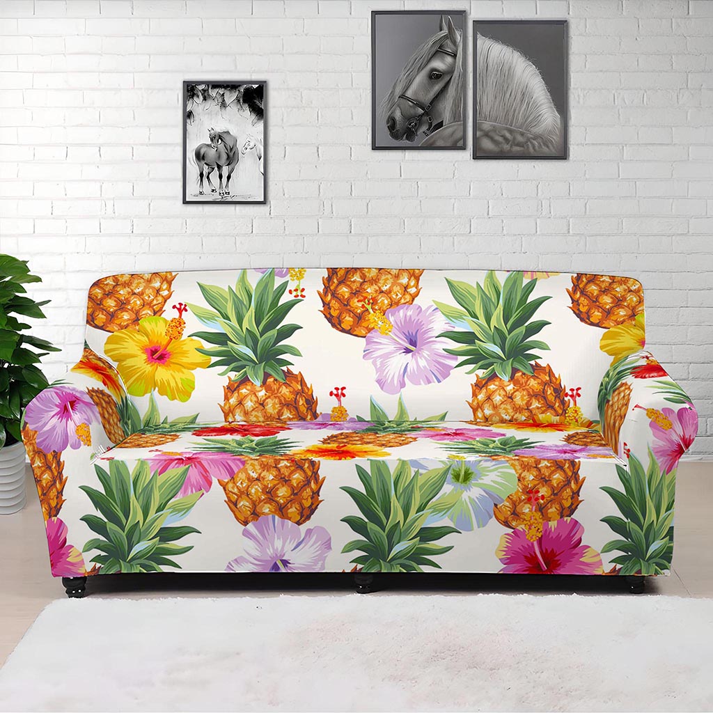 Hawaii Hibiscus Pineapple Pattern Print Sofa Cover