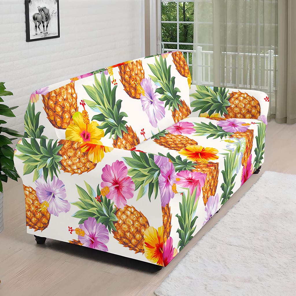 Hawaii Hibiscus Pineapple Pattern Print Sofa Cover