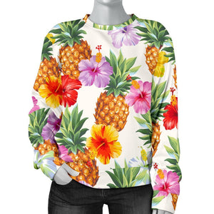 Hawaii Hibiscus Pineapple Pattern Print Women's Crewneck Sweatshirt GearFrost