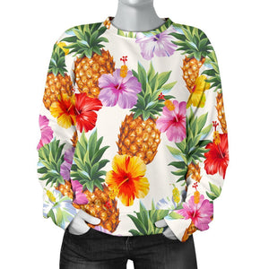 Hawaii Hibiscus Pineapple Pattern Print Women's Crewneck Sweatshirt GearFrost