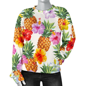 Hawaii Hibiscus Pineapple Pattern Print Women's Crewneck Sweatshirt GearFrost