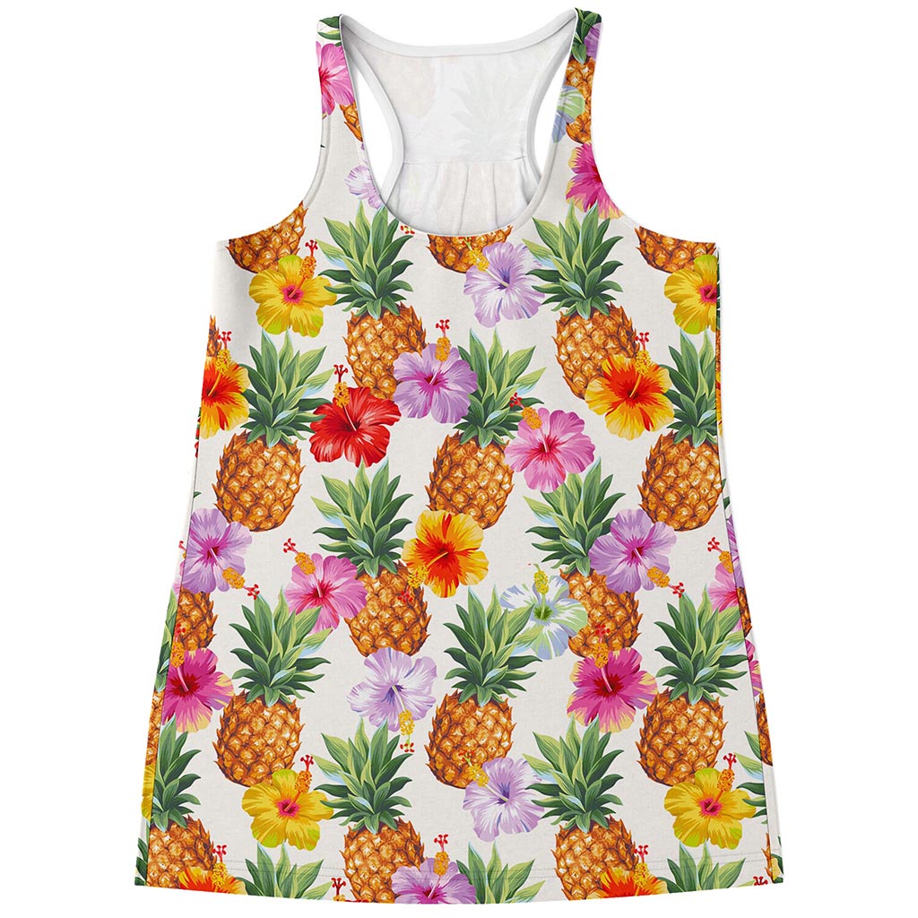 Hawaii Hibiscus Pineapple Pattern Print Women's Racerback Tank Top