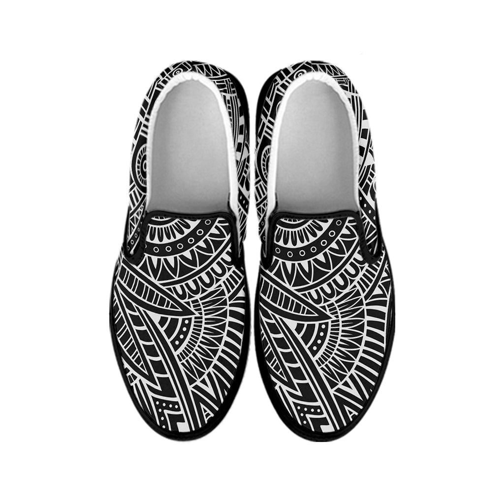 Hawaii Polynesian Tribal Print Black Slip On Shoes