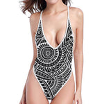 Hawaii Polynesian Tribal Print One Piece High Cut Swimsuit
