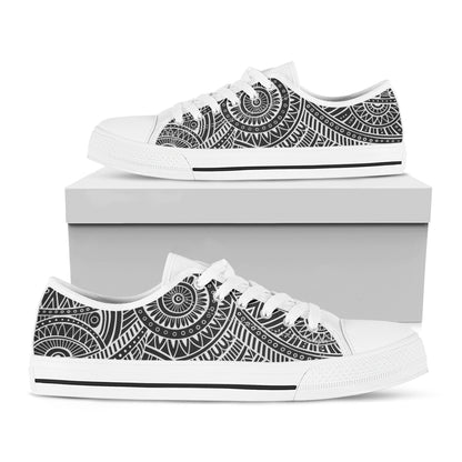 Hawaii Polynesian Tribal Print White Low Top Shoes