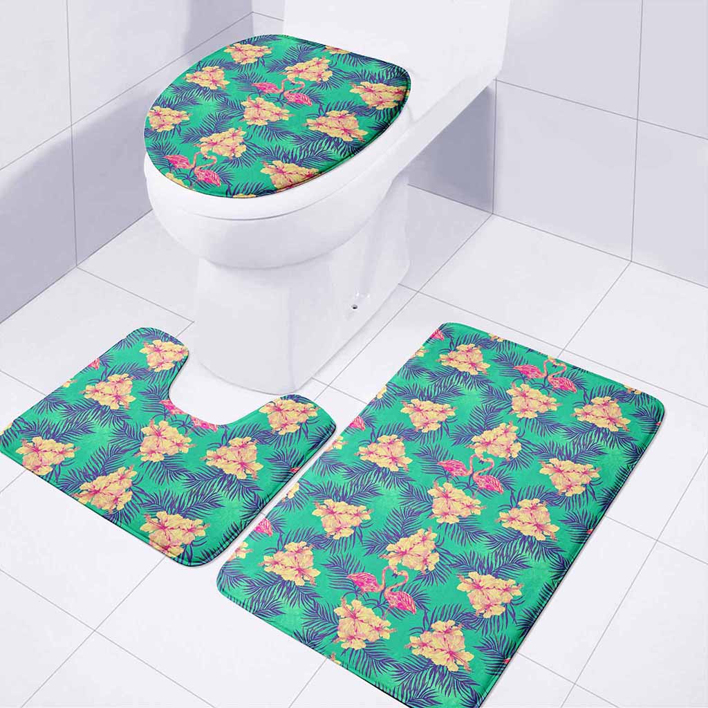 Hawaii Tropical Paradise Pattern Print 3 Piece Bath Mat Set