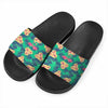 Hawaii Tropical Paradise Pattern Print Black Slide Sandals