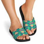 Hawaii Tropical Paradise Pattern Print Black Slide Sandals