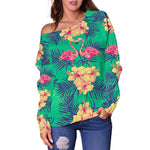 Hawaii Tropical Paradise Pattern Print Off Shoulder Sweatshirt GearFrost