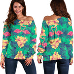 Hawaii Tropical Paradise Pattern Print Off Shoulder Sweatshirt GearFrost