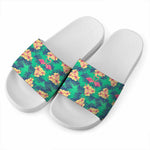 Hawaii Tropical Paradise Pattern Print White Slide Sandals