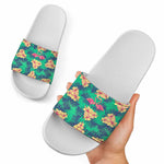 Hawaii Tropical Paradise Pattern Print White Slide Sandals