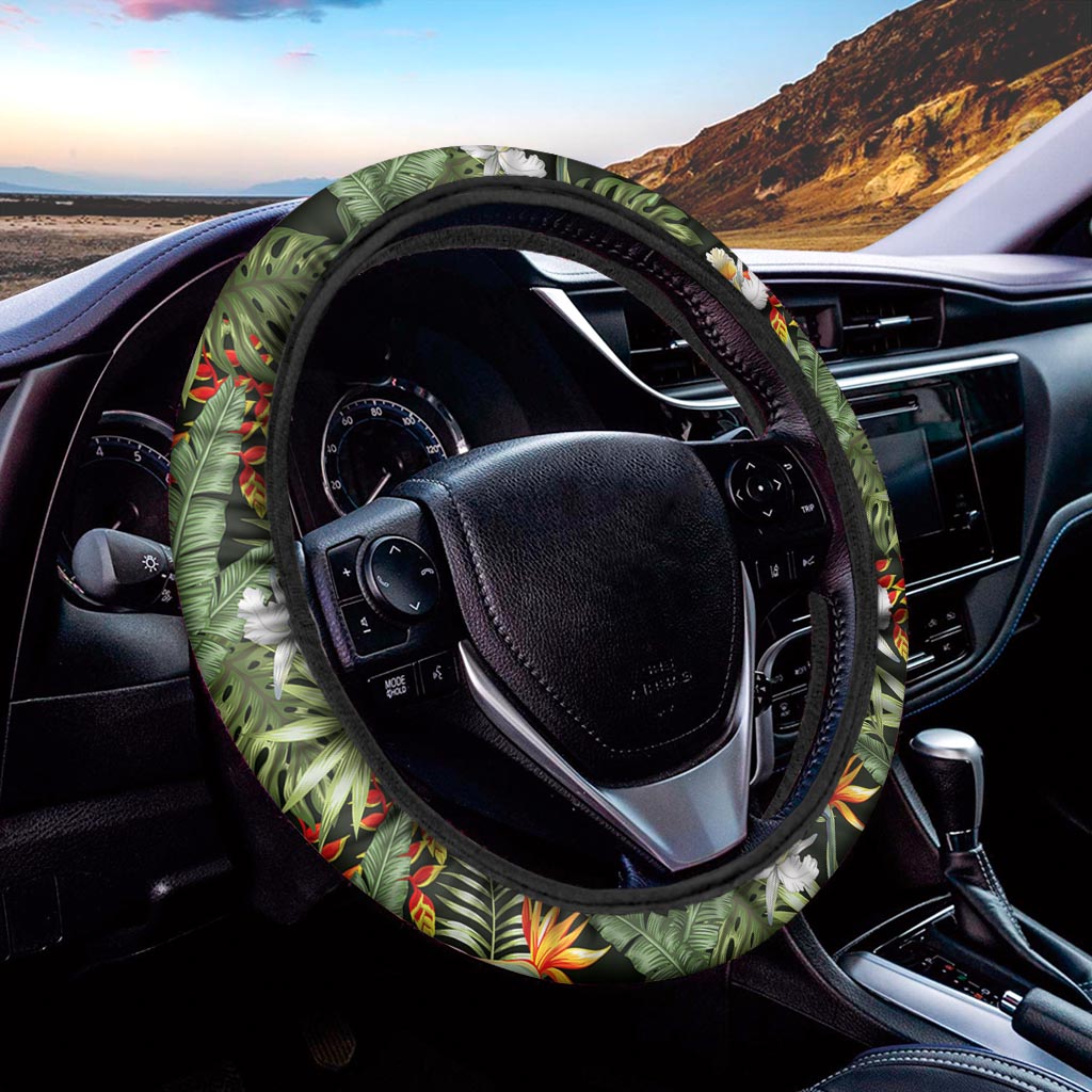 Hawaii Tropical Plants Pattern Print Car Steering Wheel Cover