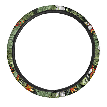 Hawaii Tropical Plants Pattern Print Car Steering Wheel Cover