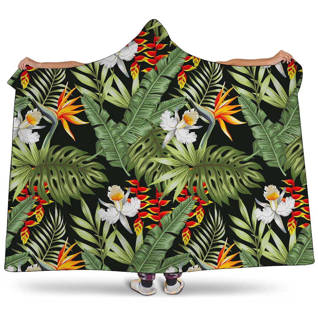 Hawaii Tropical Plants Pattern Print Hooded Blanket