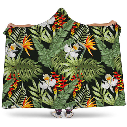 Hawaii Tropical Plants Pattern Print Hooded Blanket