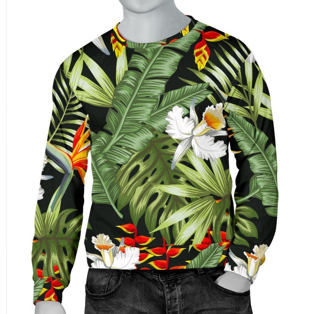 Hawaii Tropical Plants Pattern Print Men's Crewneck Sweatshirt GearFrost