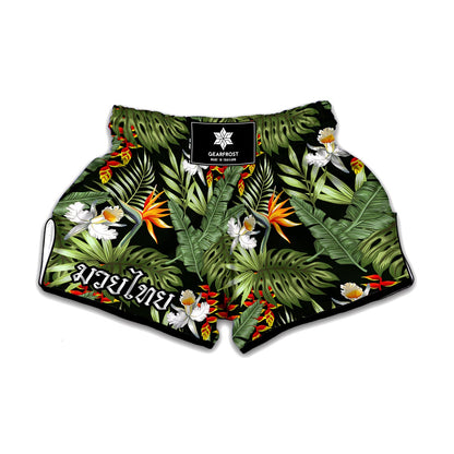 Hawaii Tropical Plants Pattern Print Muay Thai Boxing Shorts