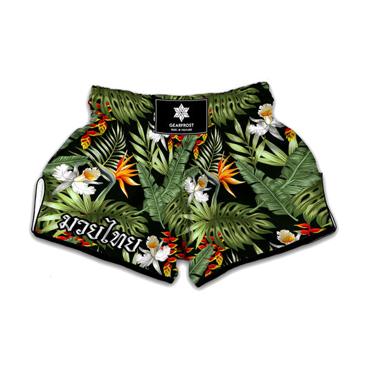 Hawaii Tropical Plants Pattern Print Muay Thai Boxing Shorts