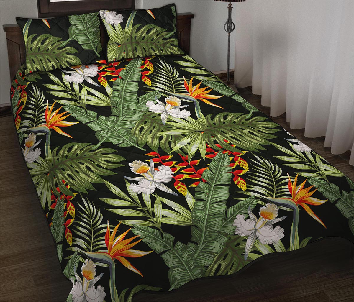 Hawaii Tropical Plants Pattern Print Quilt Bed Set