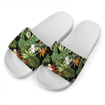 Hawaii Tropical Plants Pattern Print White Slide Sandals