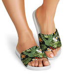 Hawaii Tropical Plants Pattern Print White Slide Sandals