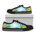 Hawaiian Aloha Flower Print Black Low Top Sneakers