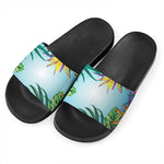 Hawaiian Aloha Flower Print Black Slide Sandals