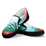Hawaiian Aloha Flower Print Black Slip On Shoes